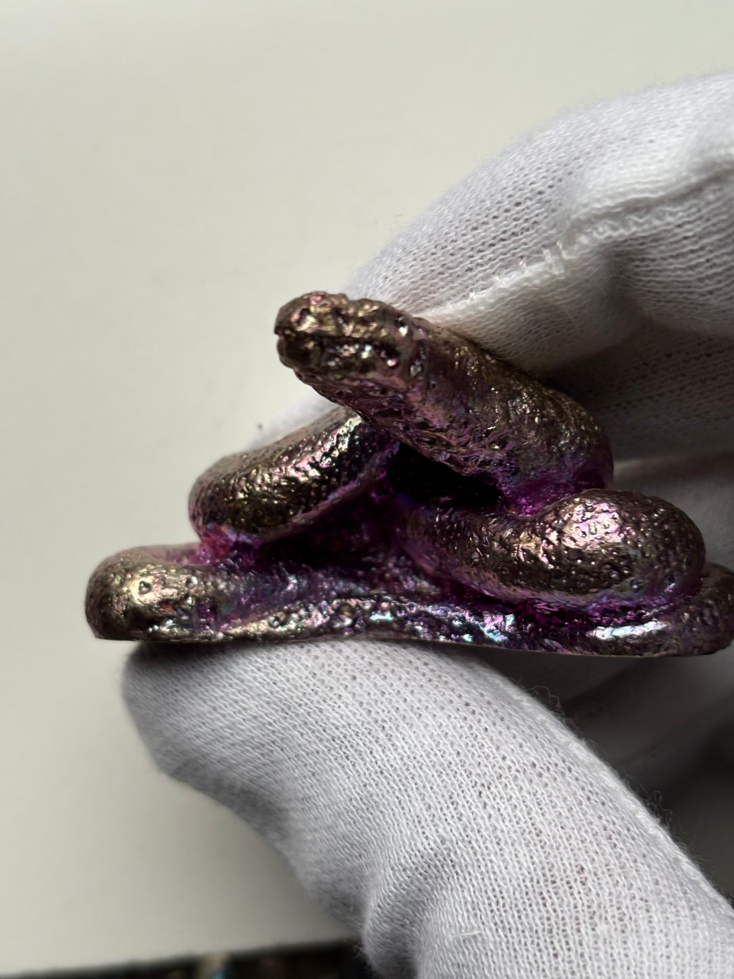 Purple Bismuth Crystal Coil Snake Metal Art Sculpture