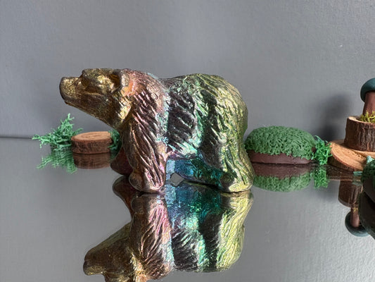 Rainbow Bismuth Crystal Mini Bear Metal Art Sculpture