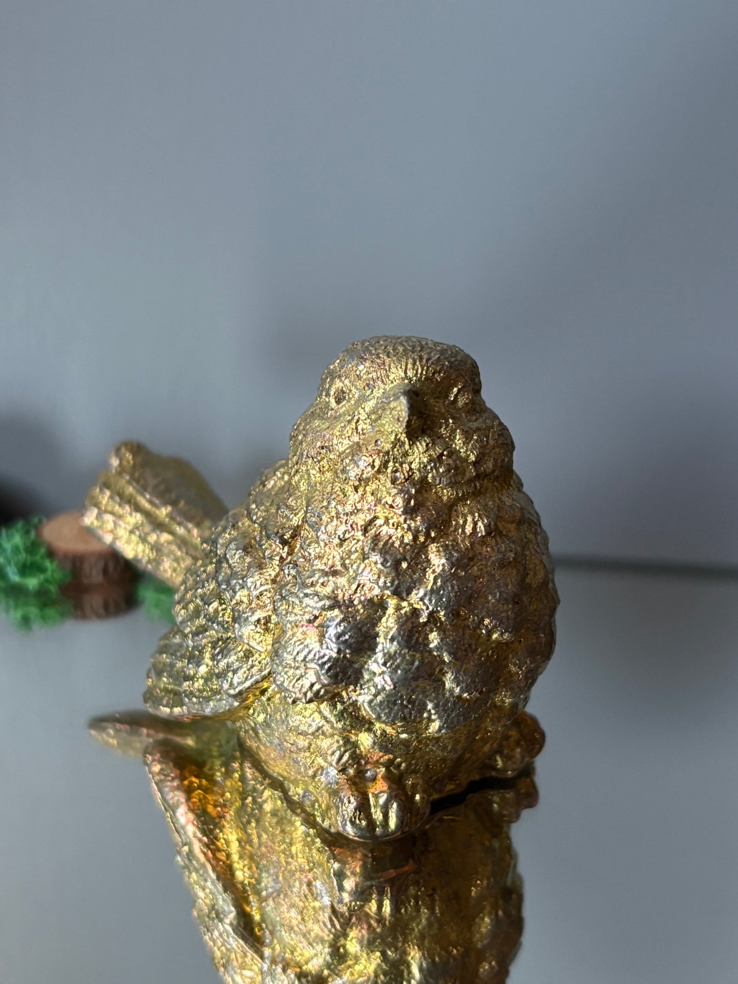 Gold Bismuth Crystal Wren Song Bird Metal Art Sculpture