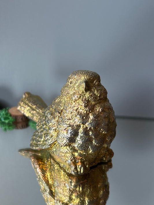 Gold Bismuth Crystal Wren Song Bird Metal Art Sculpture