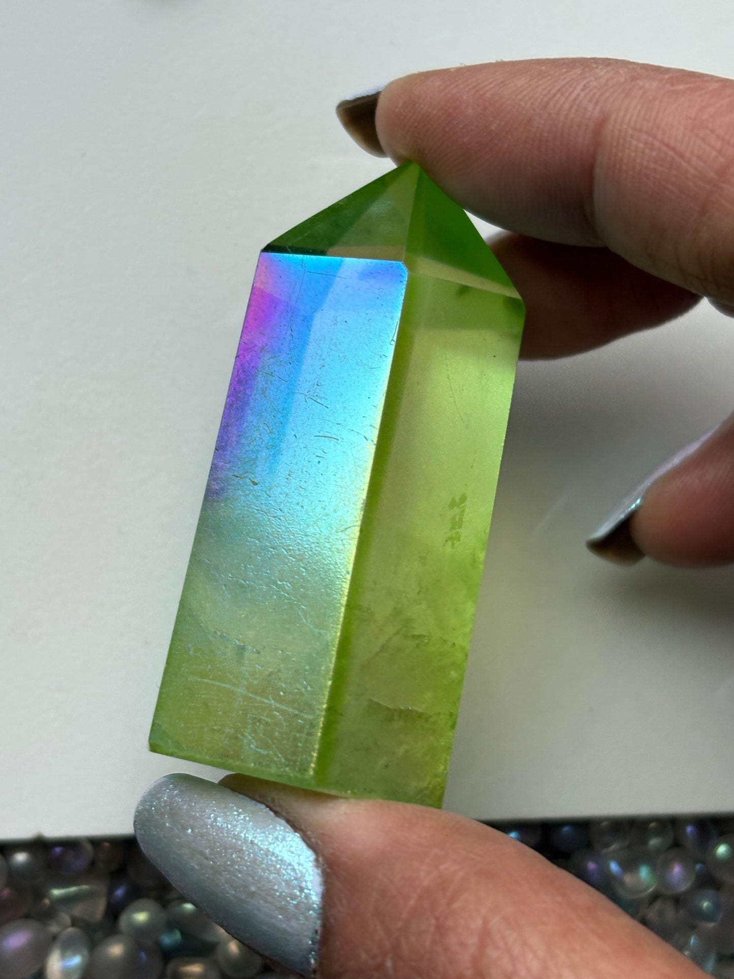 Apple Green Aura Quartz Crystal Gemstone Tower Point (3)