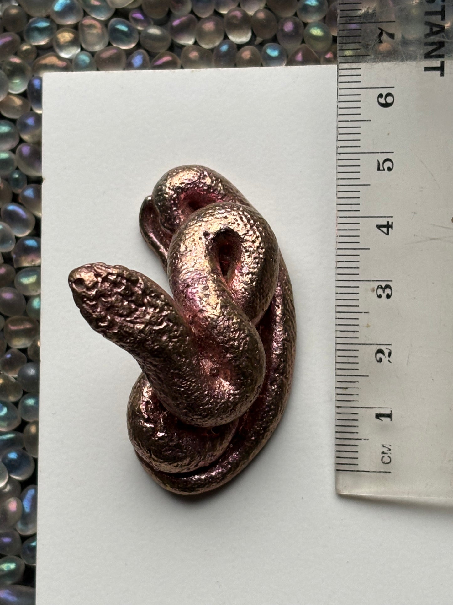 Pink Bismuth Crystal Coil Snake Metal Art Sculpture