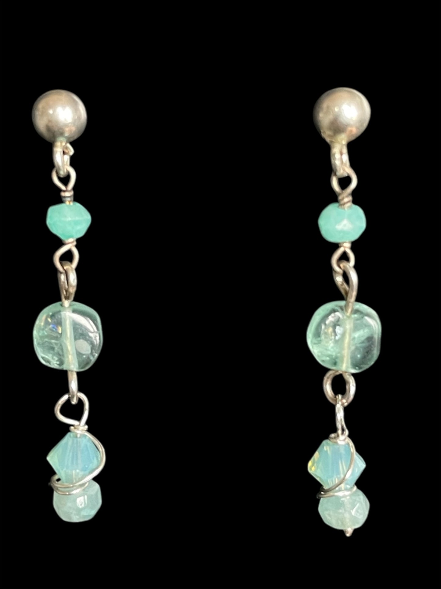 Sea Blue Apatite Aqua Chalcedony Crystal Gemstone Swarovski 925 Silver Drop Earrings