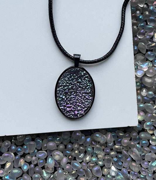 Purple Blue Bismuth Crystal Metal Art Cord Necklace OVAL