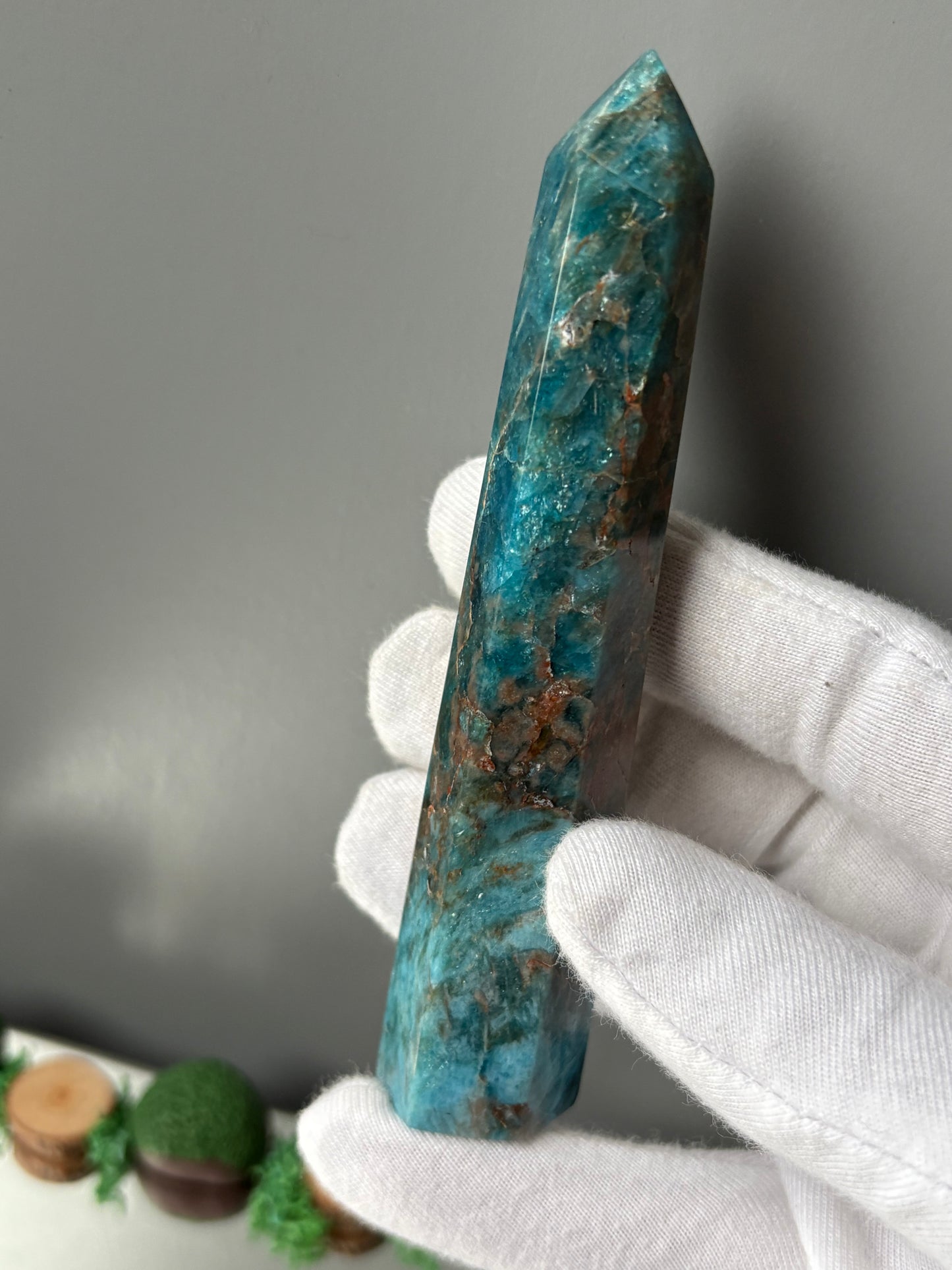 Neon Blue Apatite Gemstone Crystal Tower Point (3)