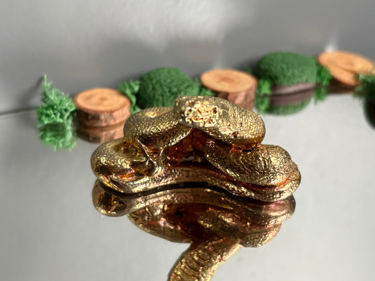 Gold Peach Bismuth Crystal Coil Snake Metal Art Sculpture