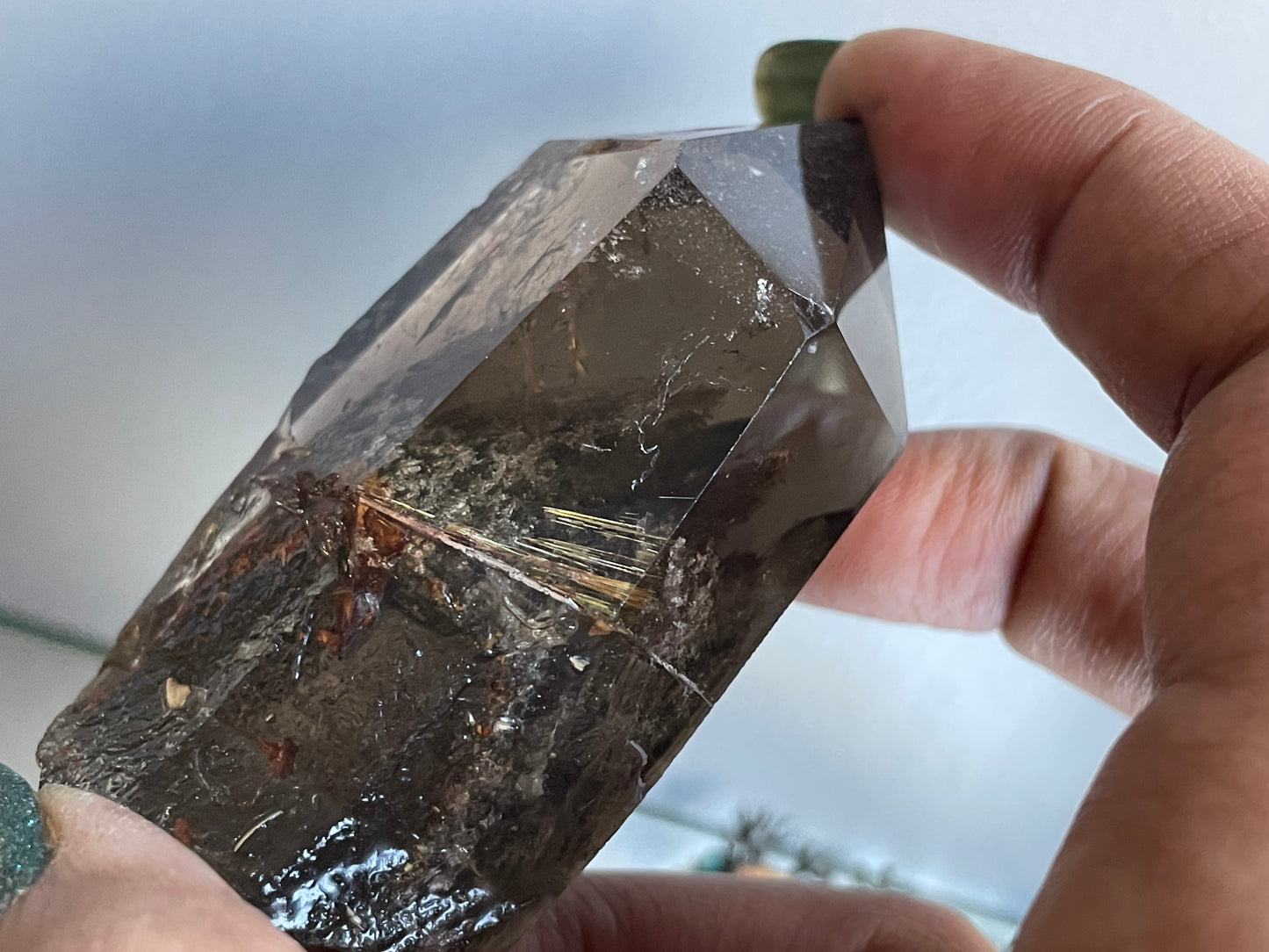Smoky Hematite Rutile Garden Quartz Crystal Gemstone Tower Point