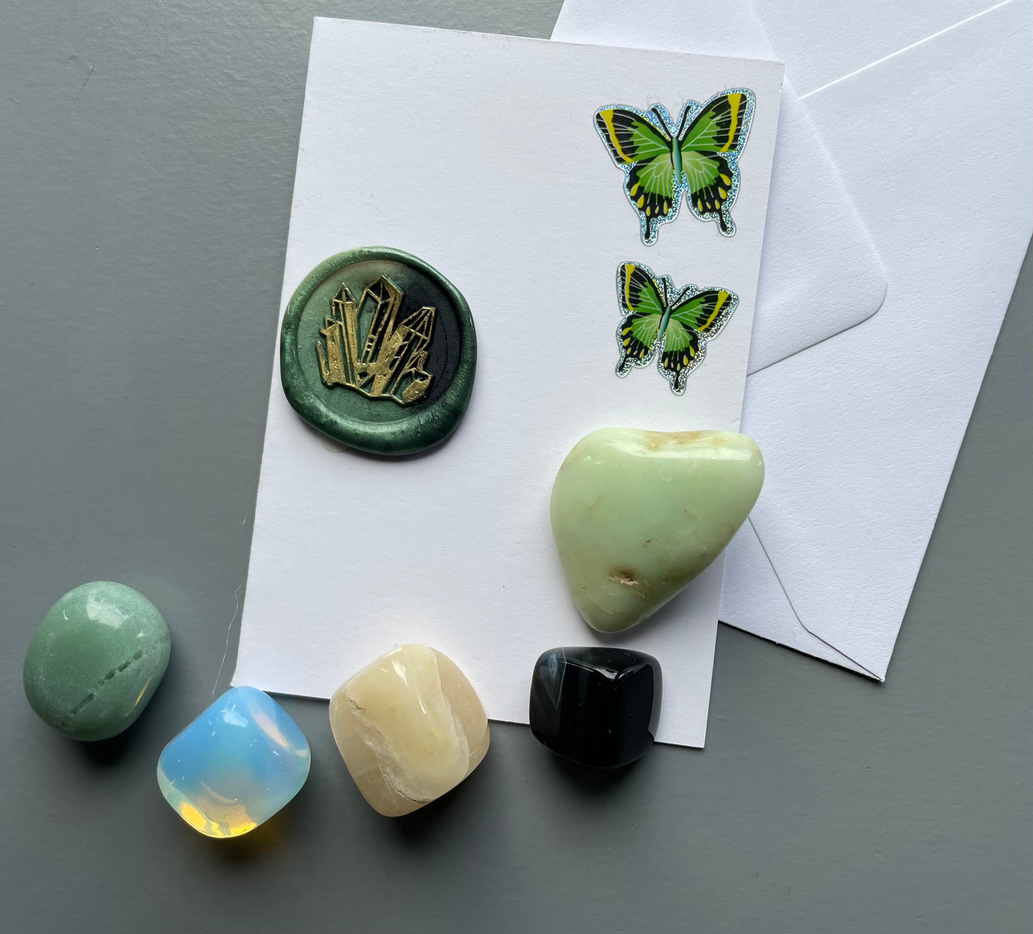 Butterfly Card & Gemstone Crystal Tumbled Stone Gift Set (3)