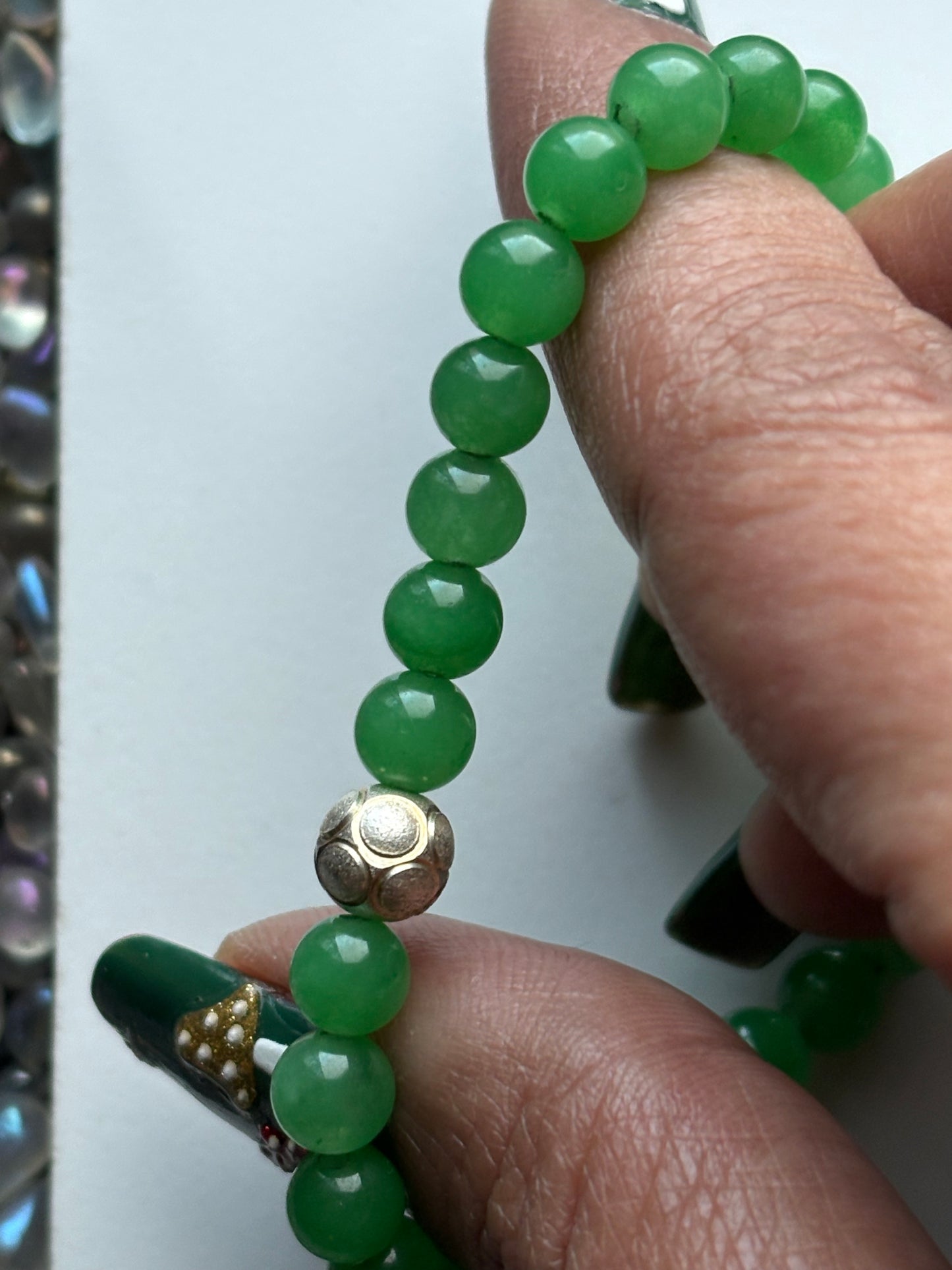 Green Quartz Crystal Gemstone Stretch Bracelet Sterling Silver