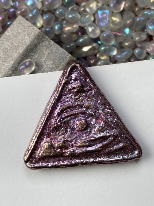 Pink Bismuth Crystal Illuminati Triangle Metal Art Sculpture