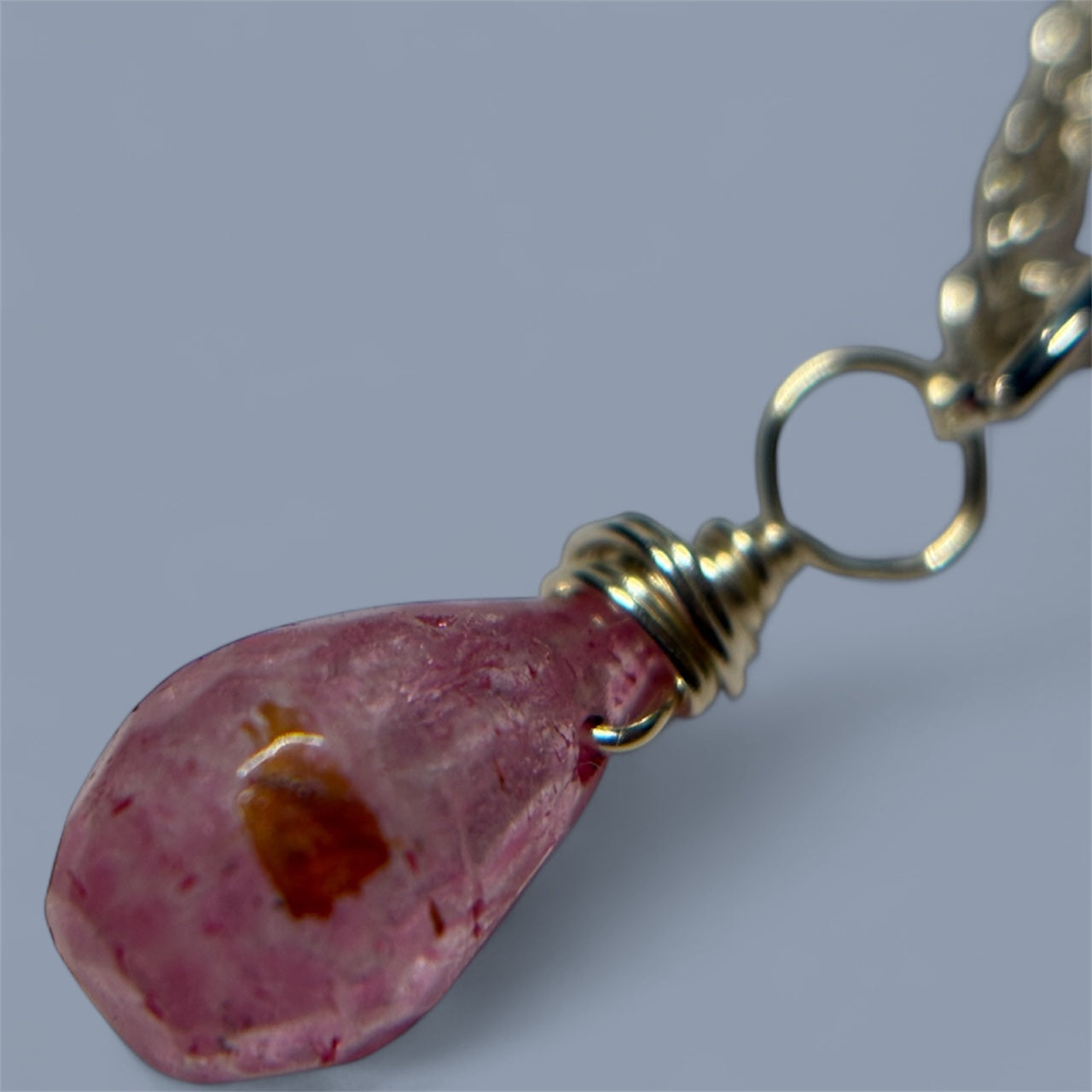 Pink Topaz Briolette Cut Drop Crystal Gemstone Silver Necklace (Certified) (2)