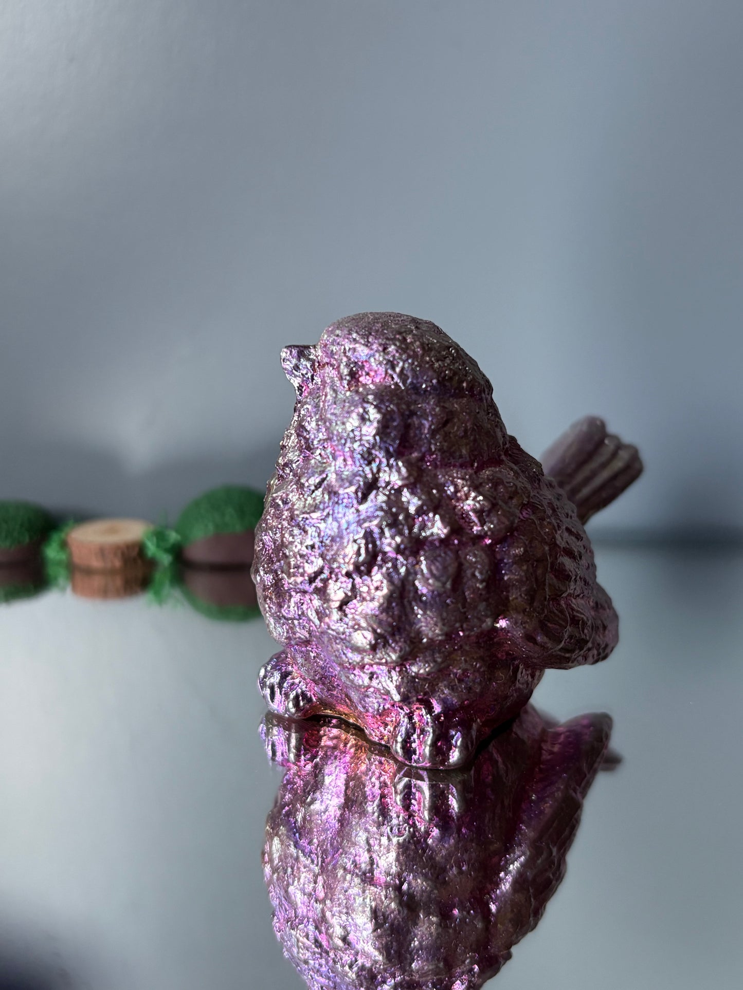 Pink Bismuth Crystal Wren Song Bird Metal Art Sculpture (1)