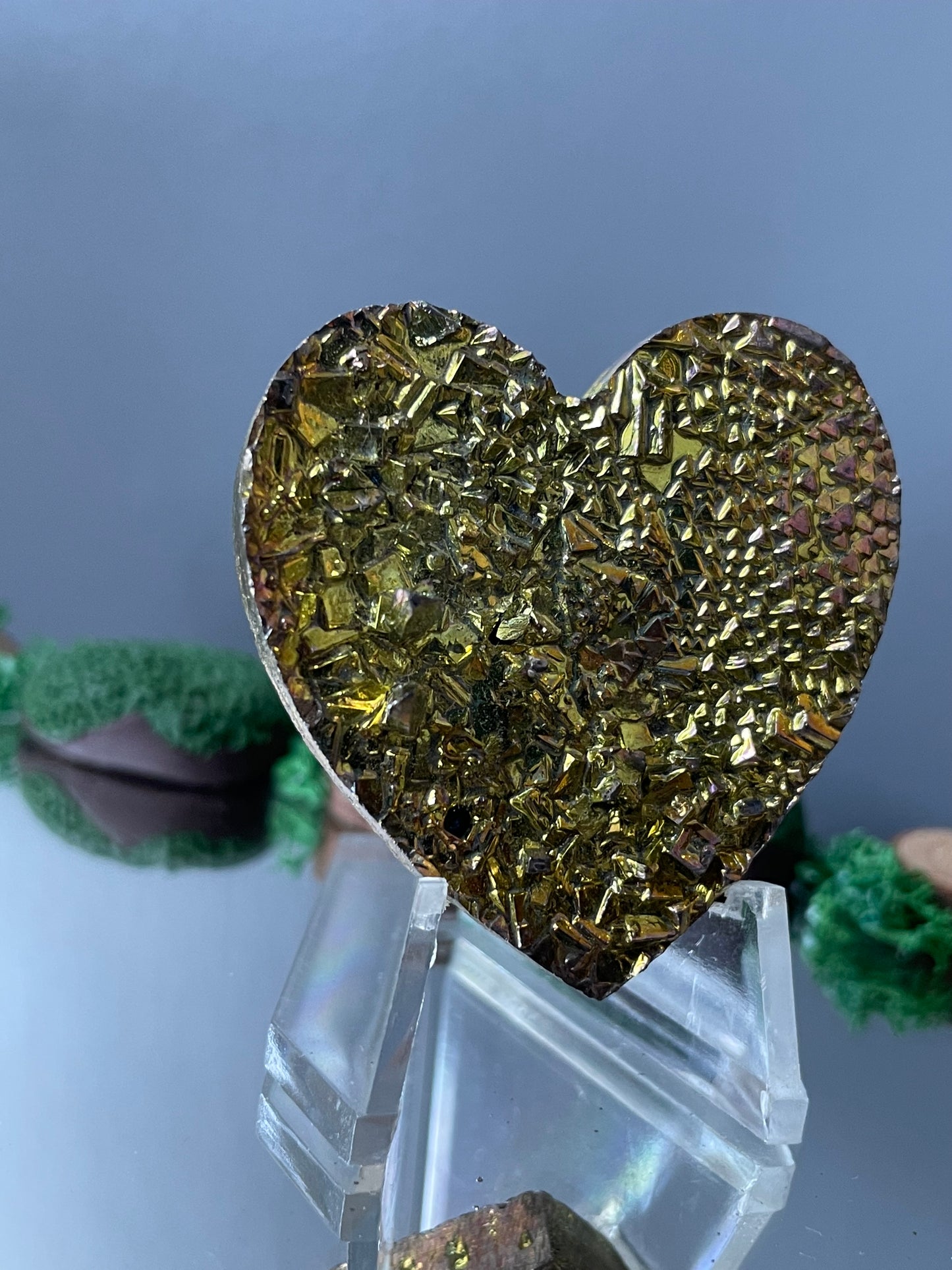 Gold Bismuth Crystal Heart Cut Out Metal Art