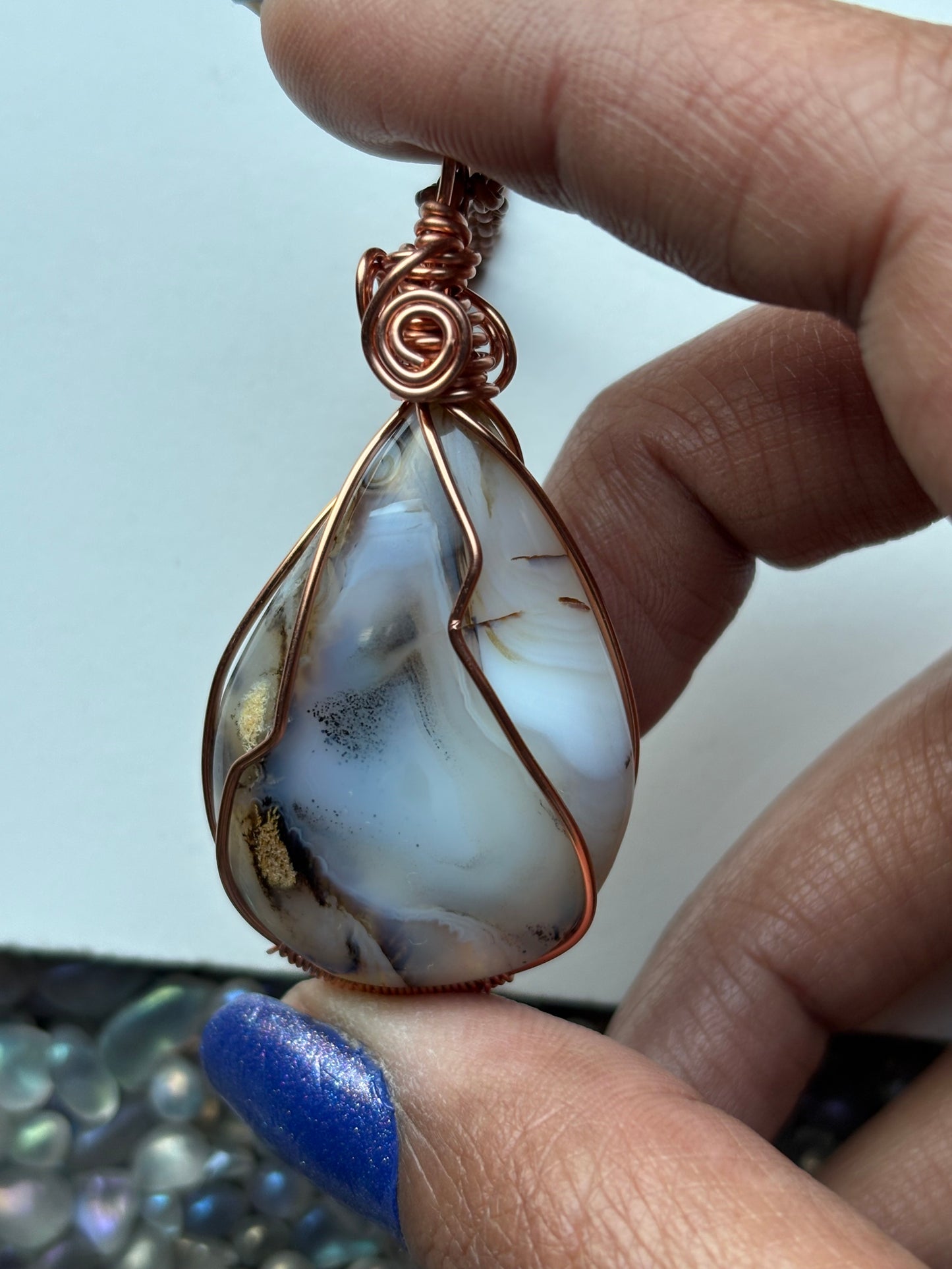 Botswana Dendritic Agate Crystal Gemstone Wire Wrapped Copper Necklace