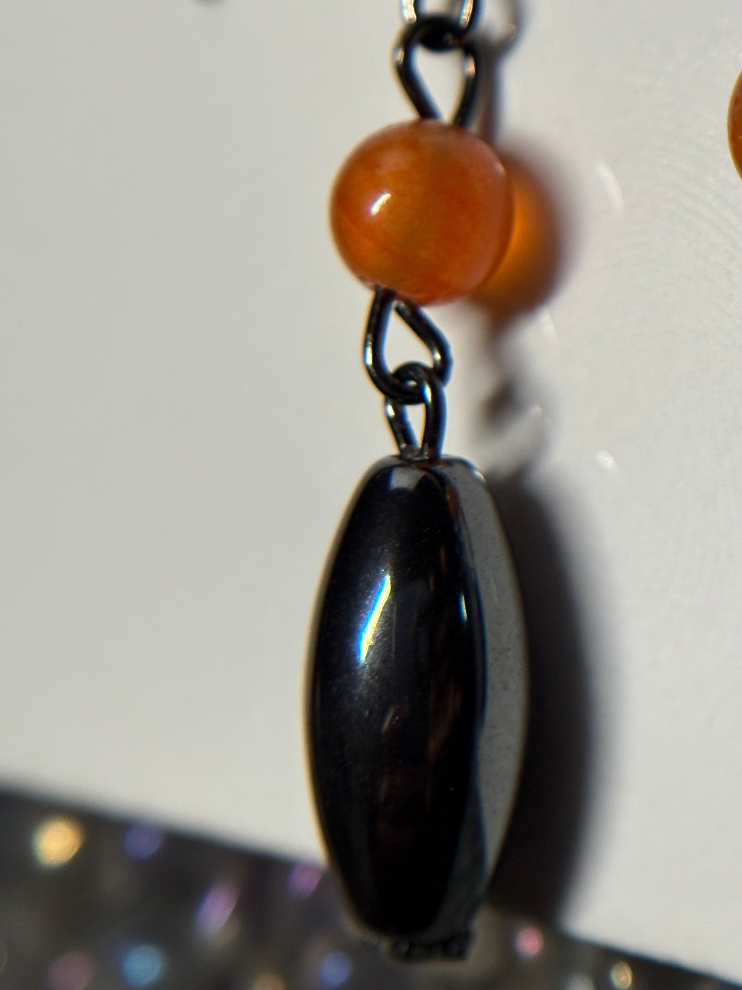Orange Quartz & Hematite crystal gemstone earrings