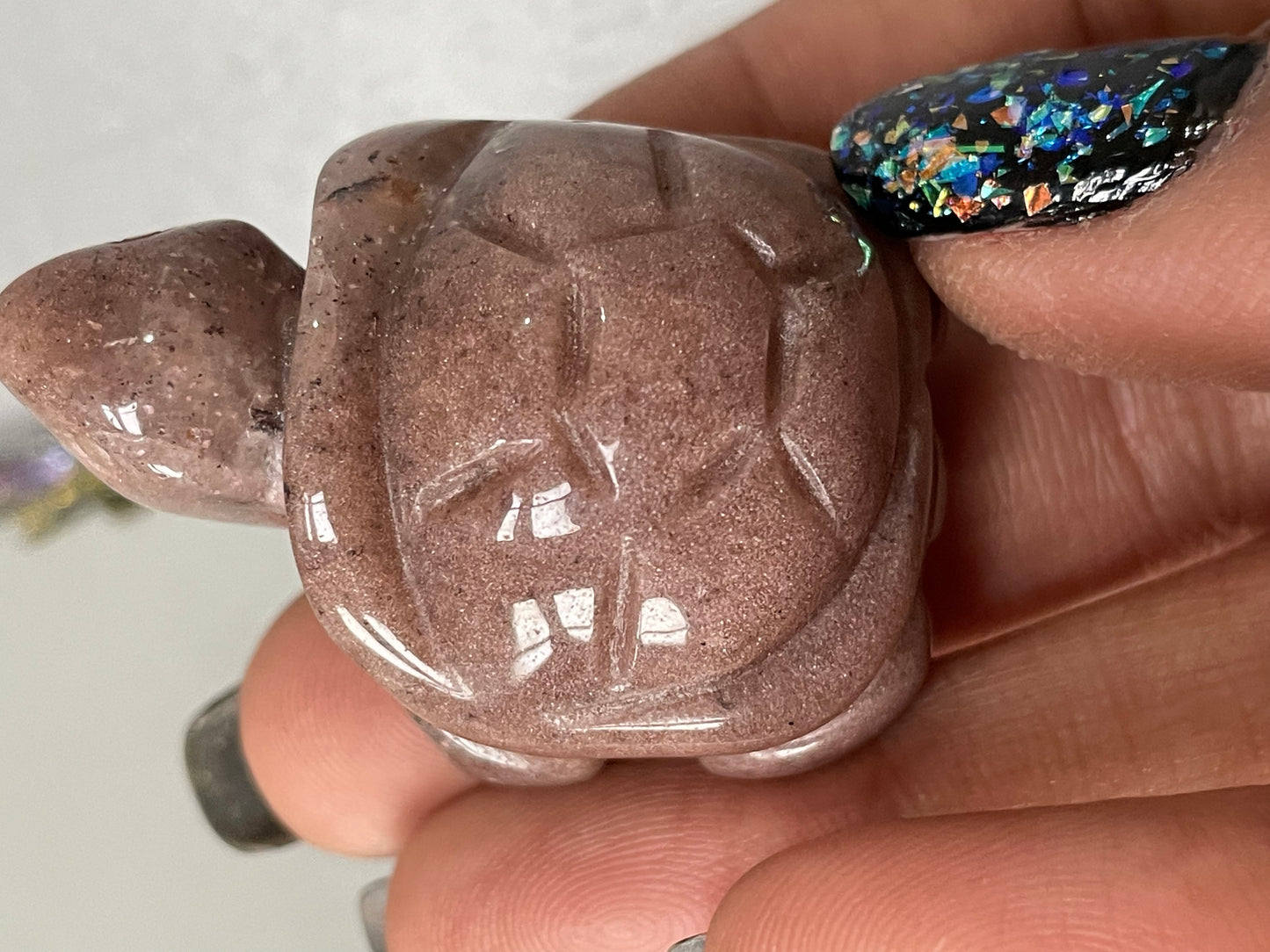 Dark Pink Aventurine Gemstone Crystal Turtle Animal Carving Small