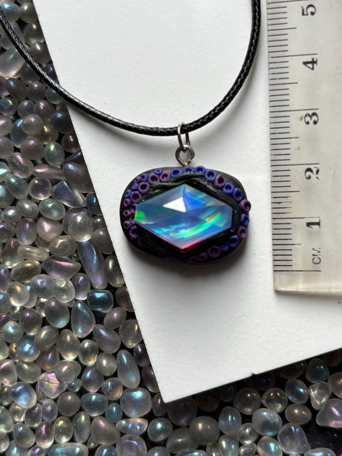 Kite Aurora Opal Doublet Crystal Gemstone Dark Purple Coral Necklace