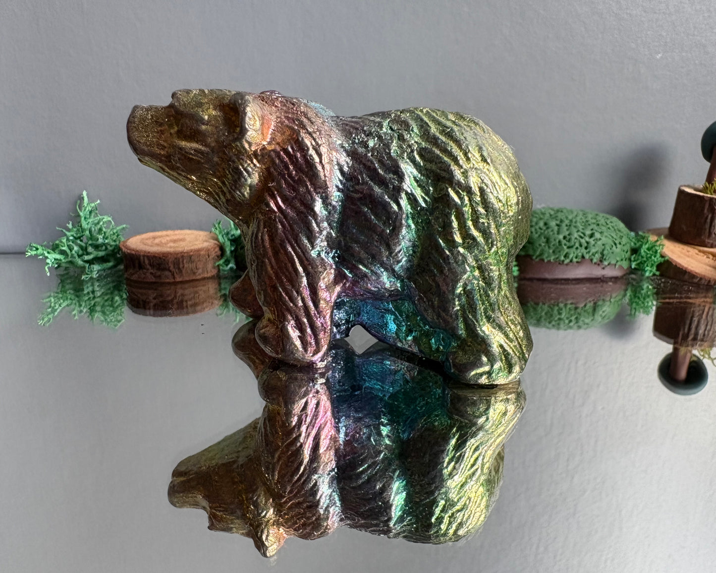 Rainbow Bismuth Crystal Mini Bear Metal Art Sculpture