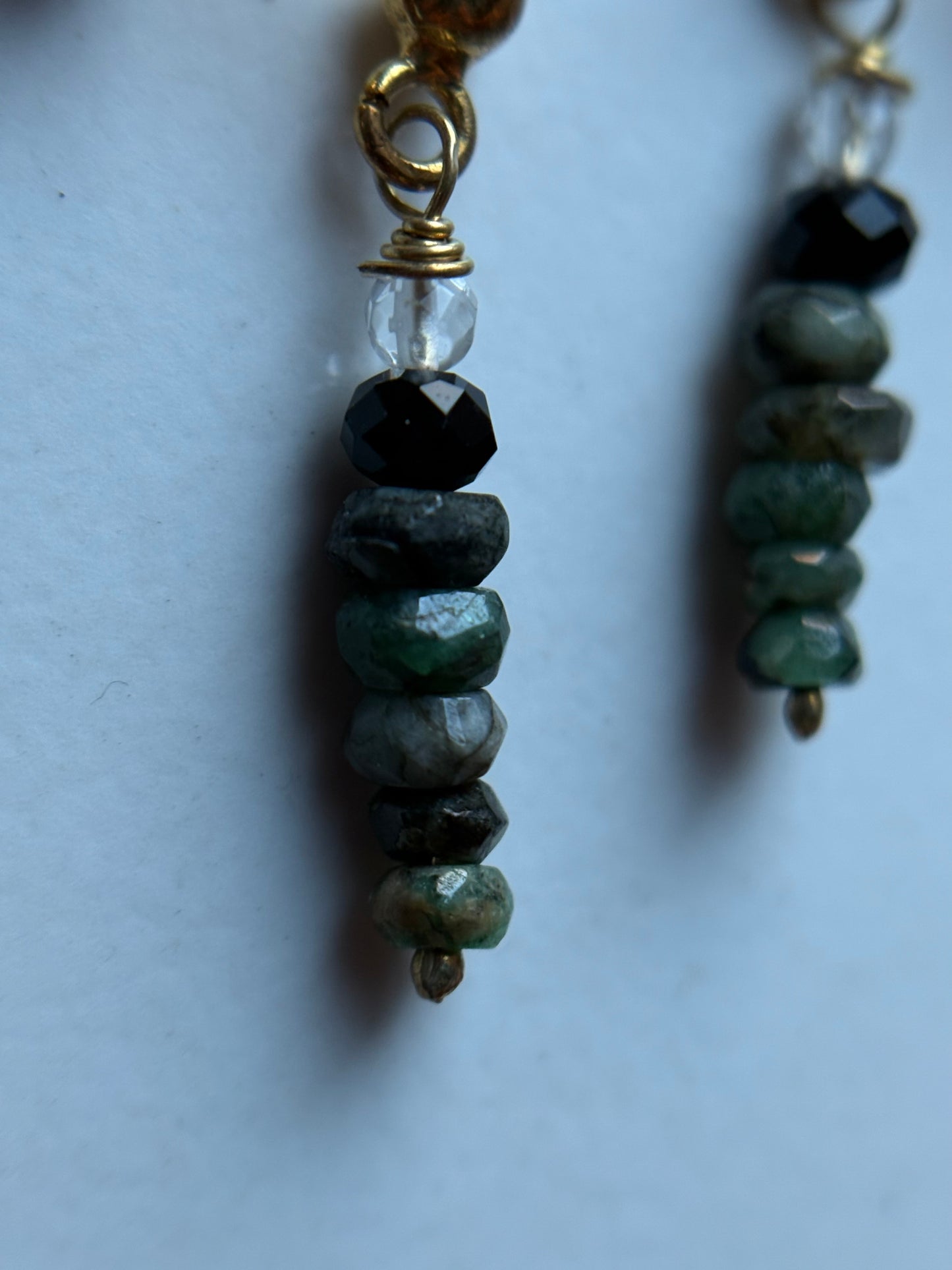 Emerald Spinel & Clear Quartz Crystal Gemstone 925 Gold Earrings (Certified)