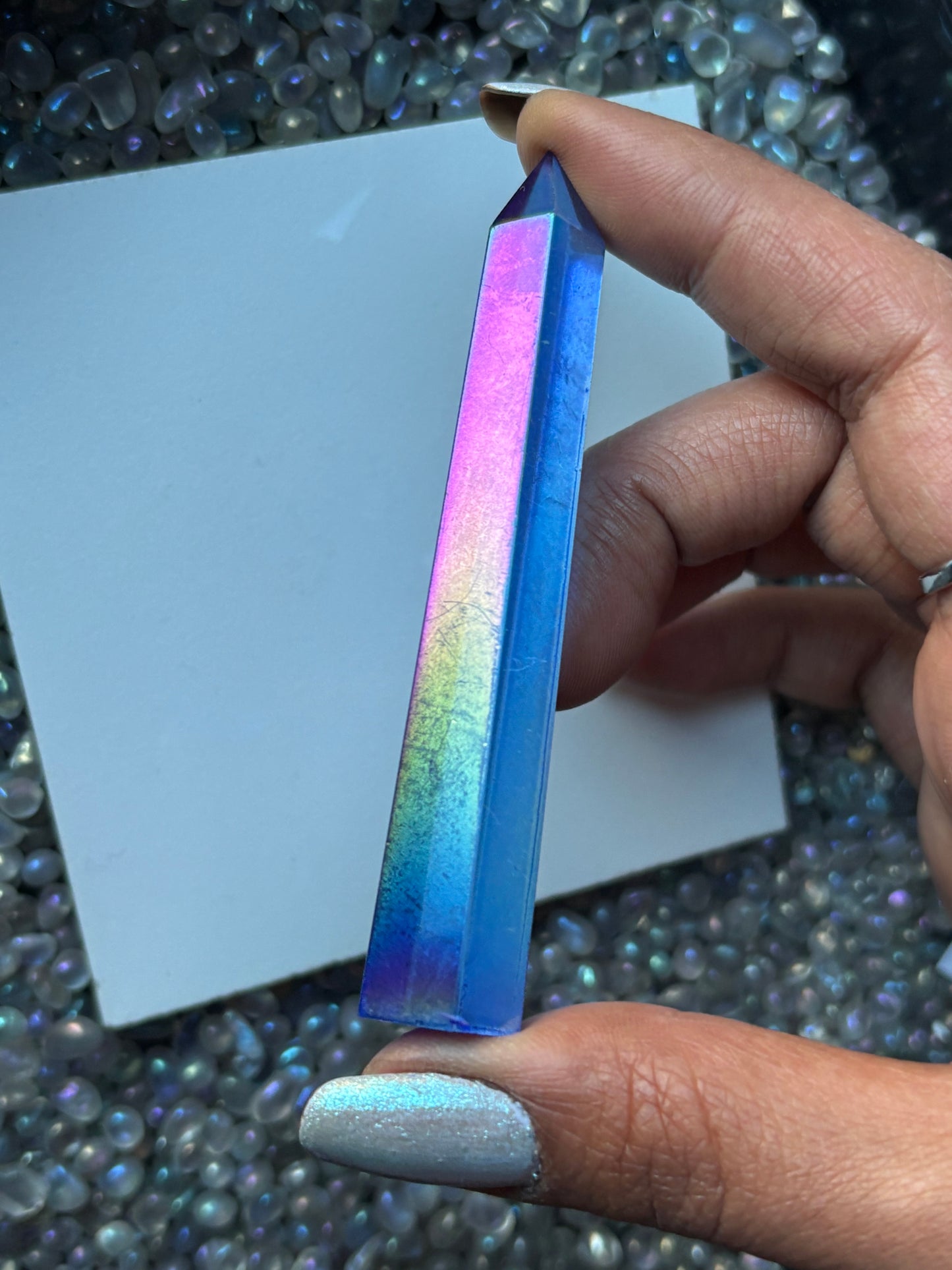 Blue Aura Quartz Crystal Gemstone Tower Point (5)
