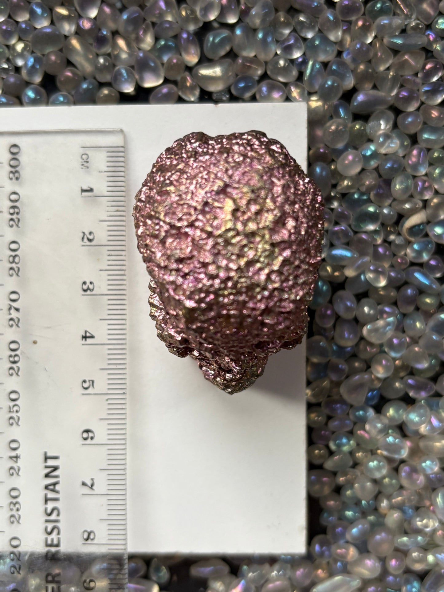 Pink Bismuth Crystal Coral Skull Large Metal Art Sculpture