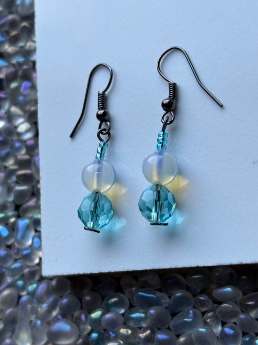 Opalite & Sky Blue Crystal Black Drop Earrings