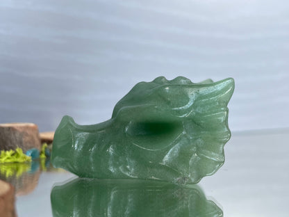 Green Aventurine Dragon Skull Mini Crystal Gemstone Carving