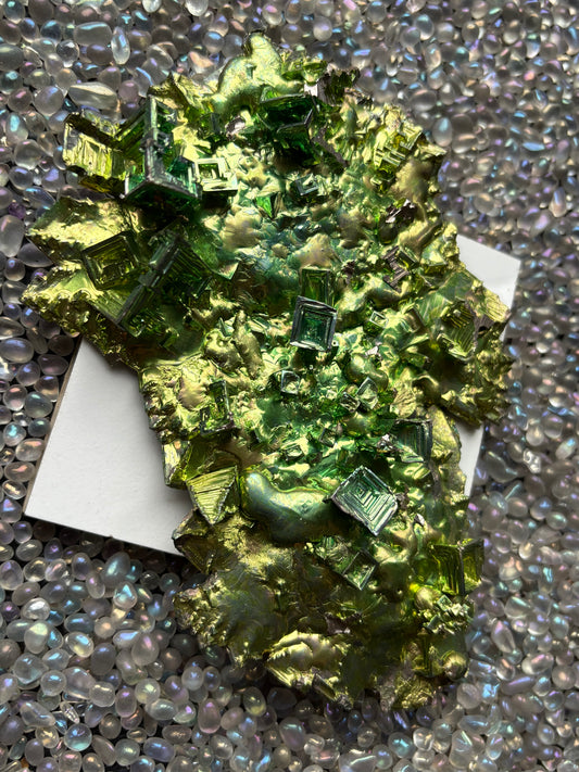 Kryptonite Green Bismuth Specimen Crystal Metal Art Large Slab
