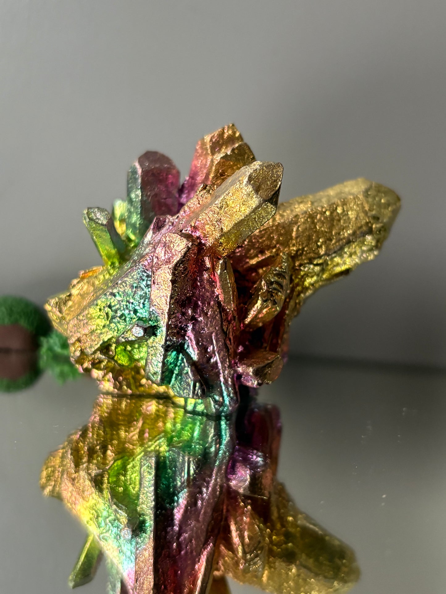 Rainbow Bismuth Crystal Quartz Cluster Metal Art Sculpture