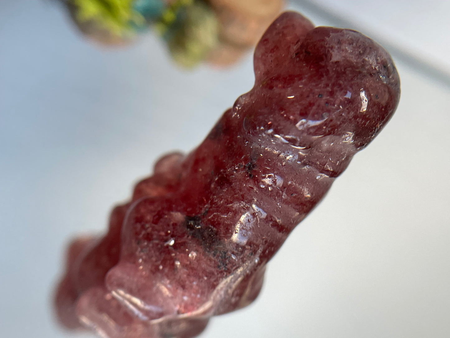 Strawberry Quartz Micro Pocket Pet Dog Crystal Gemstone Carving