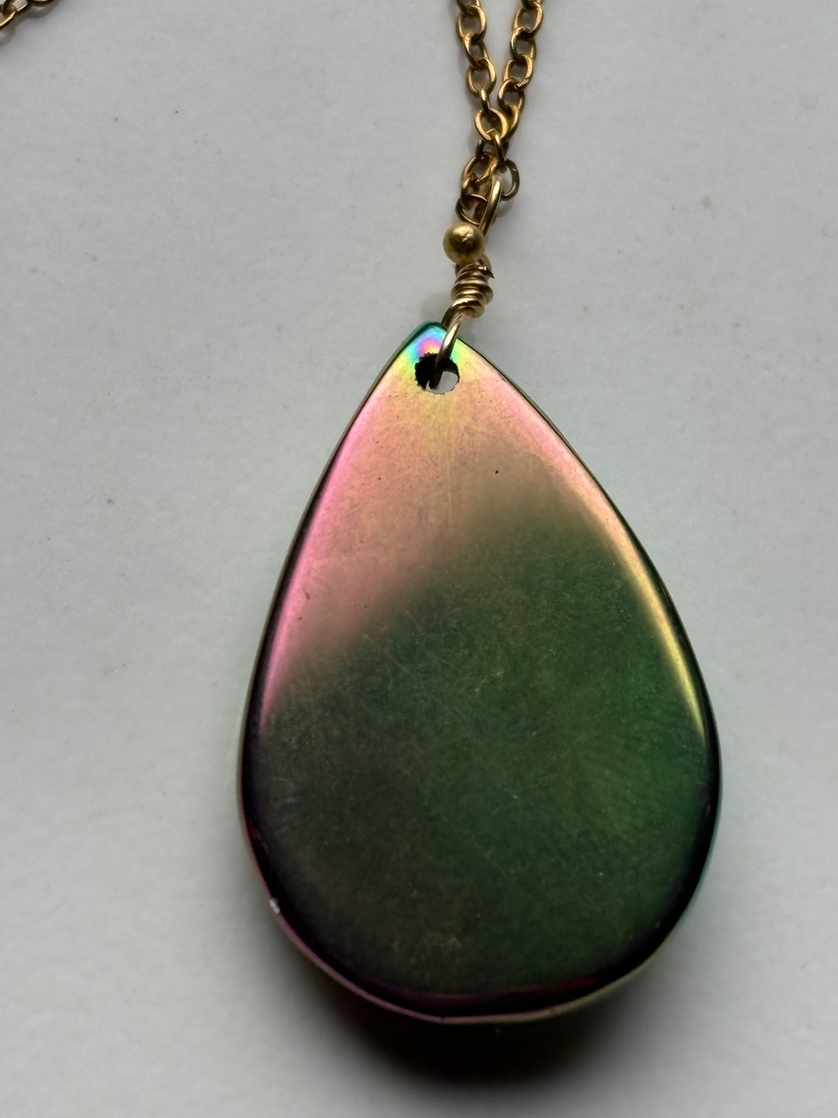 Peacock Green Aura Druzy Quartz Crystal Gemstone Gold Necklace