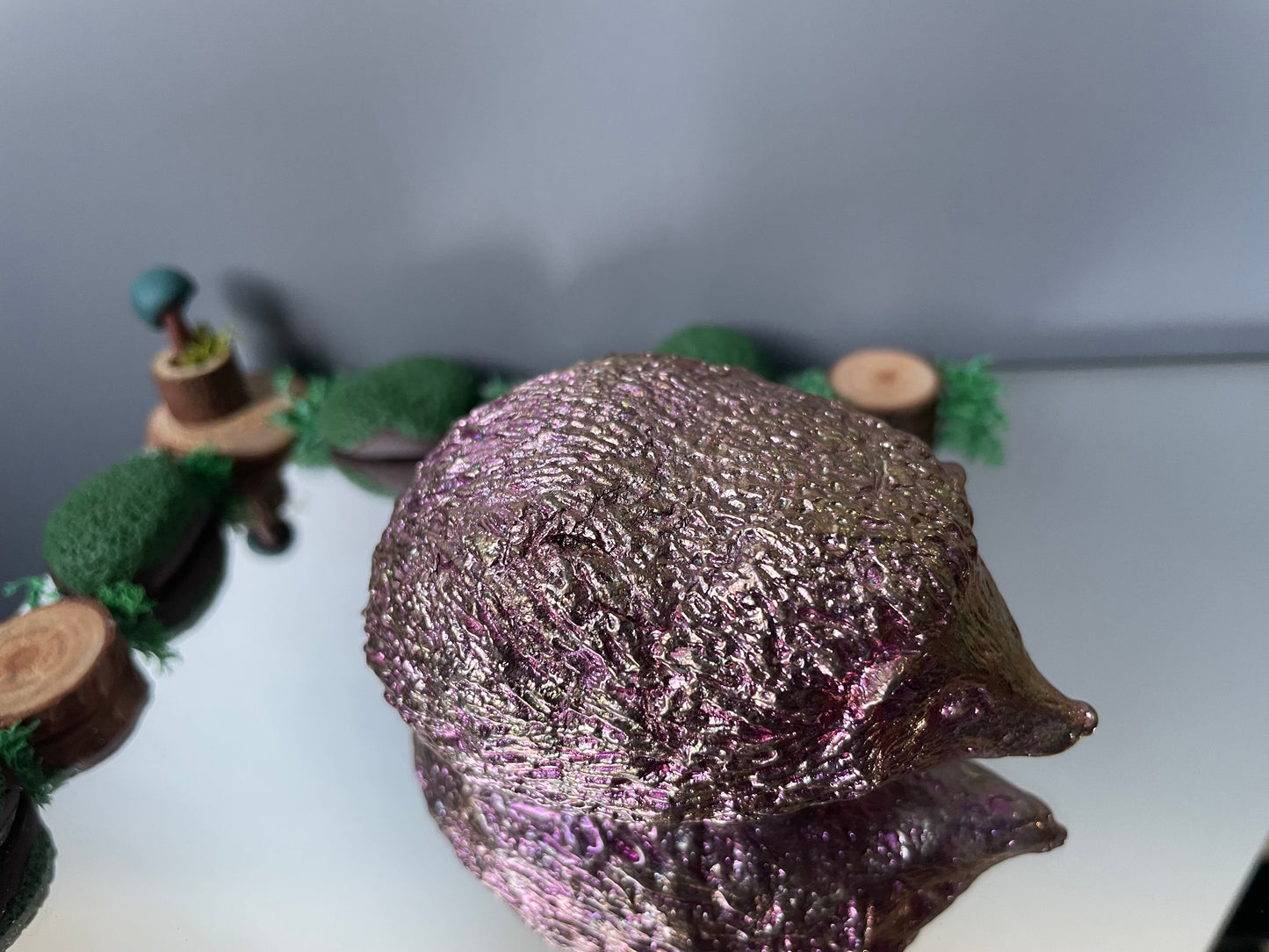 Pink Bismuth Crystal Large Hedgehog Metal Art Sculpture