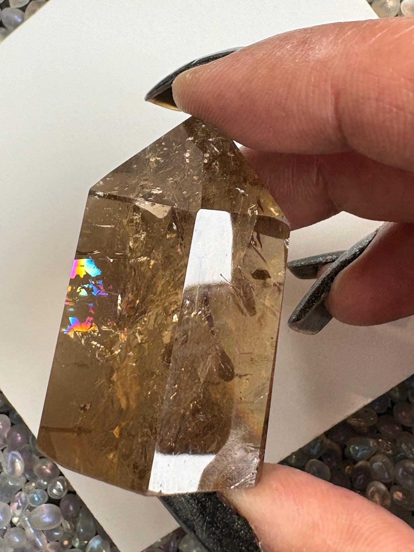 Smoky Citrine Quartz Crystal Gemstone Tower Point (S)