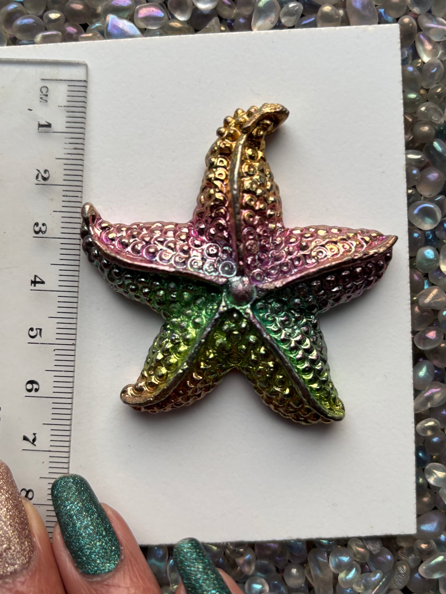 Rainbow Bismuth Crystal Large Starfish Metal Art Sculpture