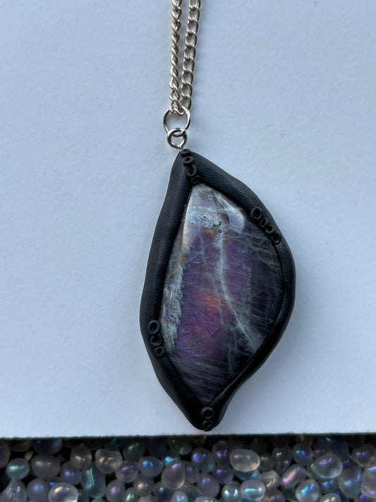 Ursula Black Clay - Purple Orange Labradorite Crystal Gemstone Pendant Necklace