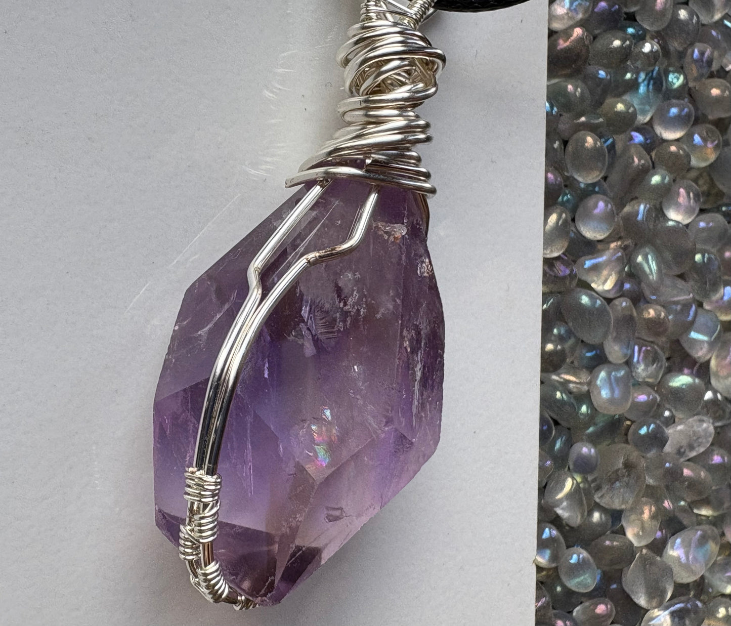 Ametrine Faceted Freeform Crystal Gemstone Silver Necklace (1)