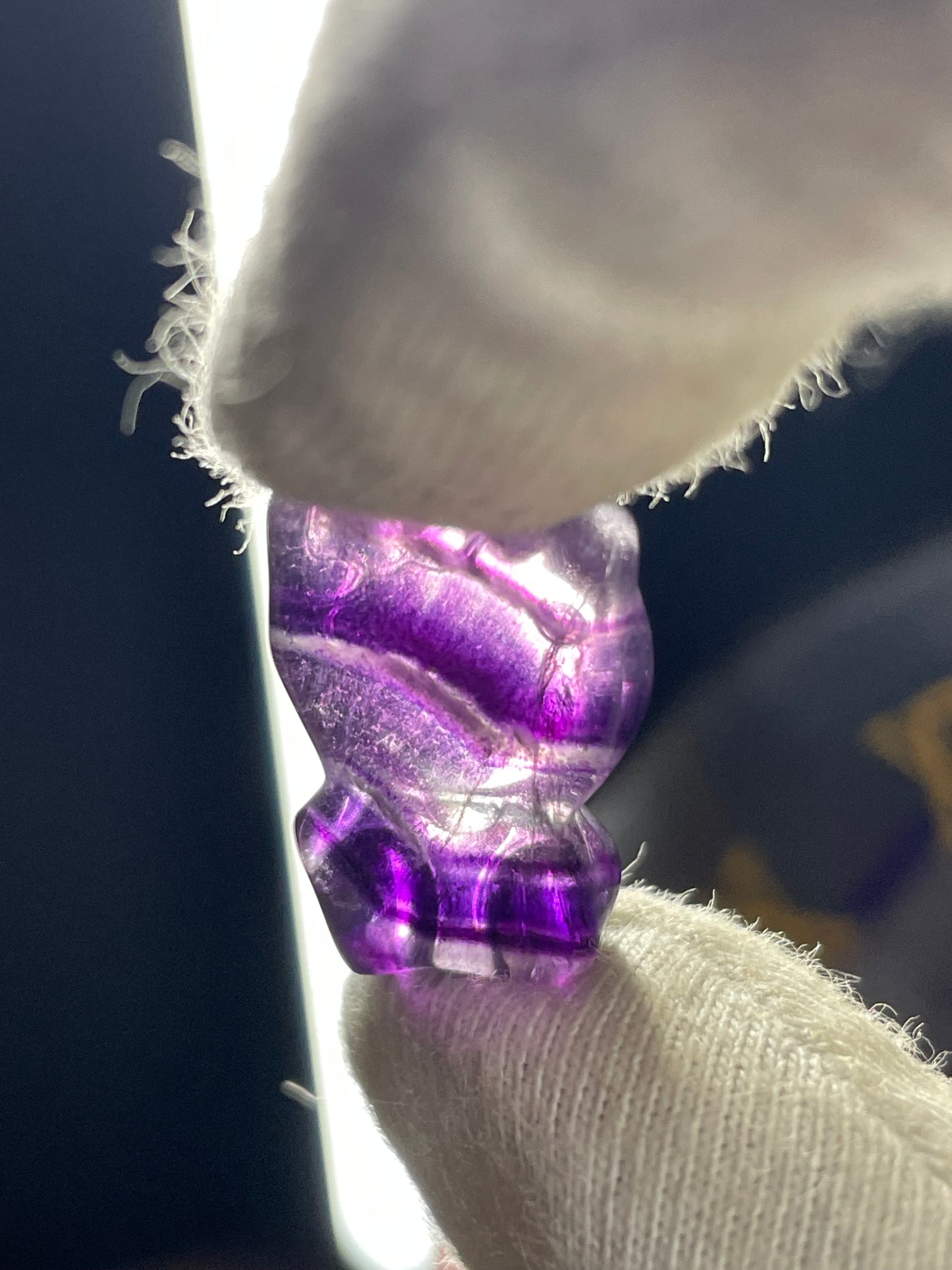 Fluorite Crystal Gemstone Hello Kitty Carving Silver Wire Wrap Necklace