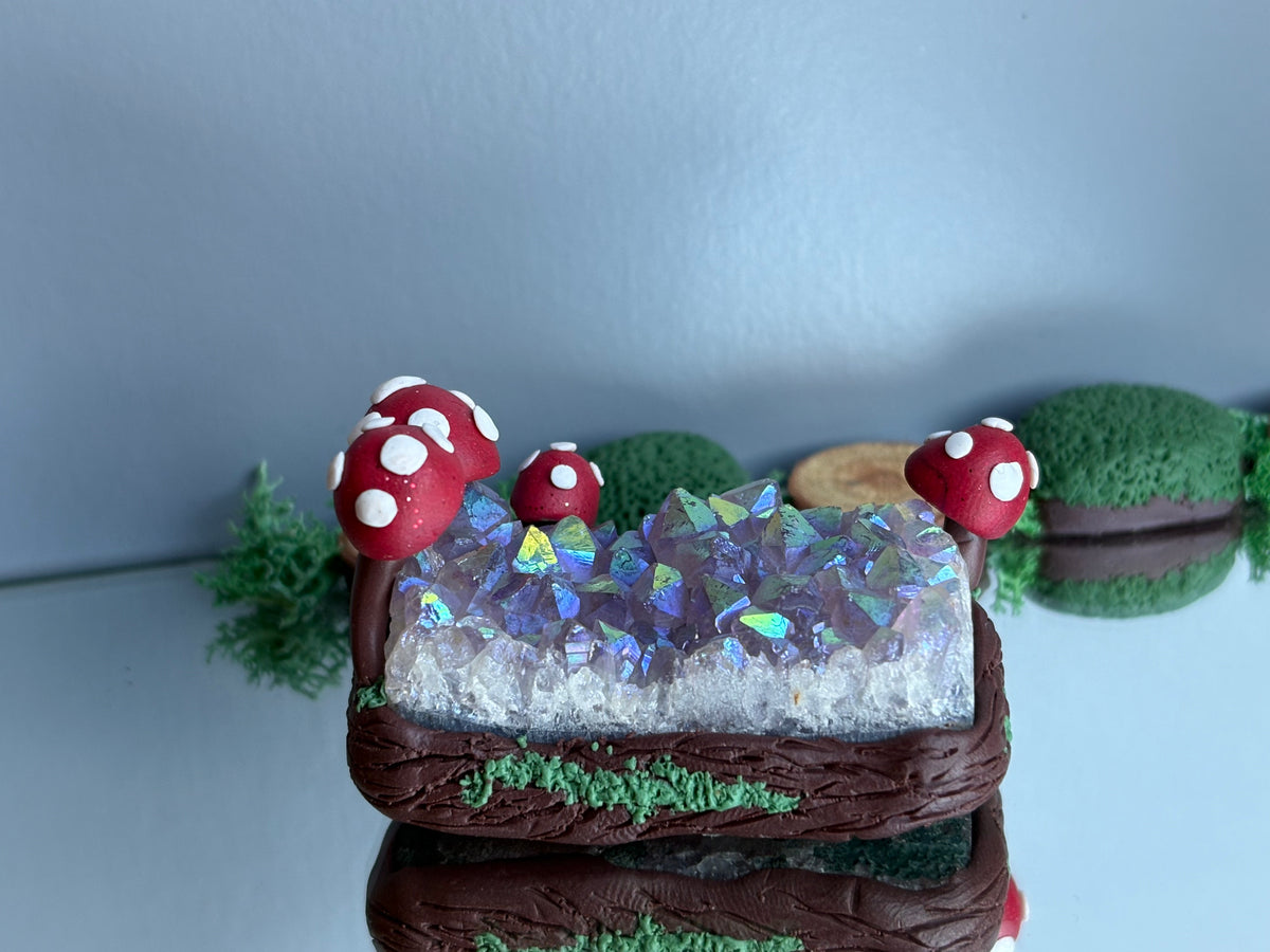 Aura Amethyst Crystal Gemstone Rectangular Cluster Mini Red Mushroom Garden (1)