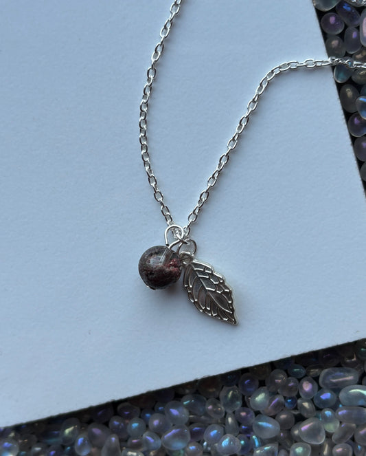 Garden Quartz Gemstone Crystal Silver Leaf Charm Necklace