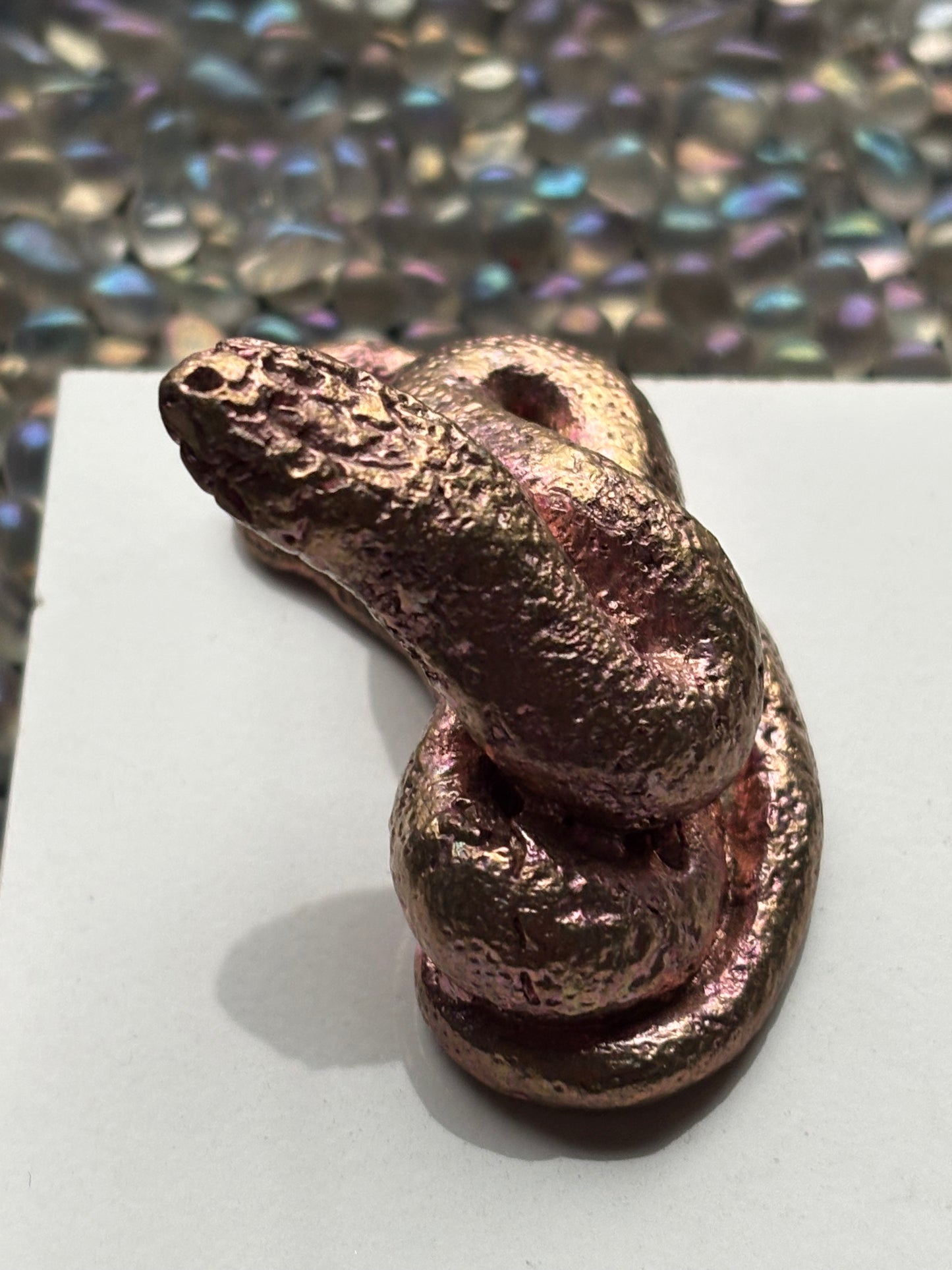 Pink Bismuth Crystal Coil Snake Metal Art Sculpture