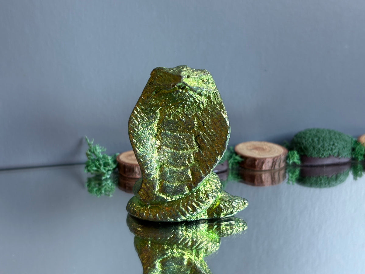Green Bismuth Crystal Cobra Snake Metal Art Sculpture
