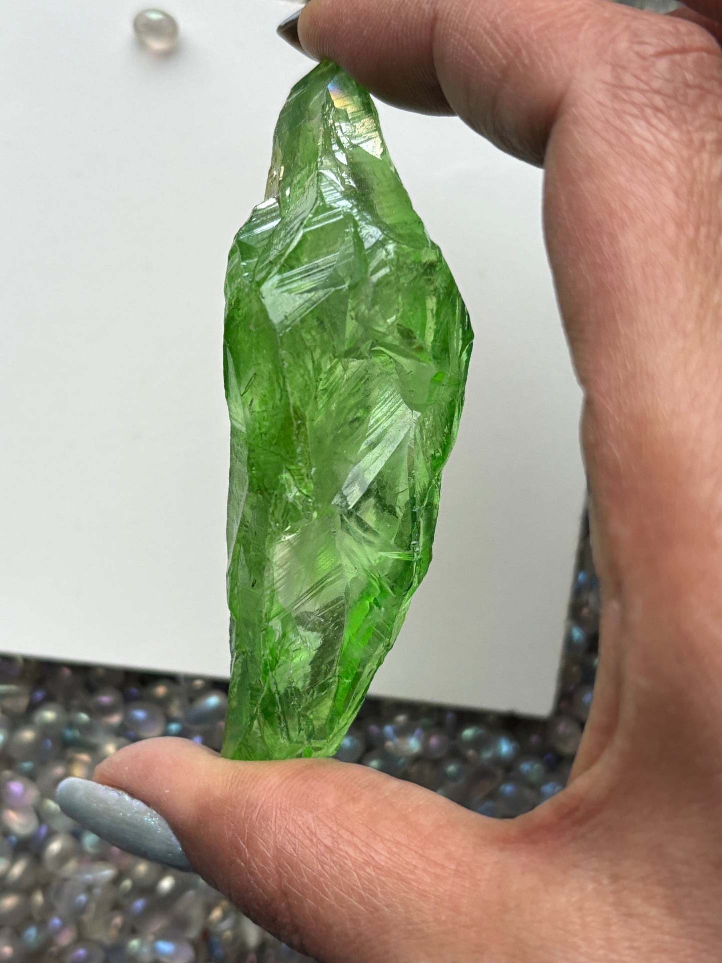 Green Aura Quartz Rough Gemstone Crystal Unicorn Tear - Large