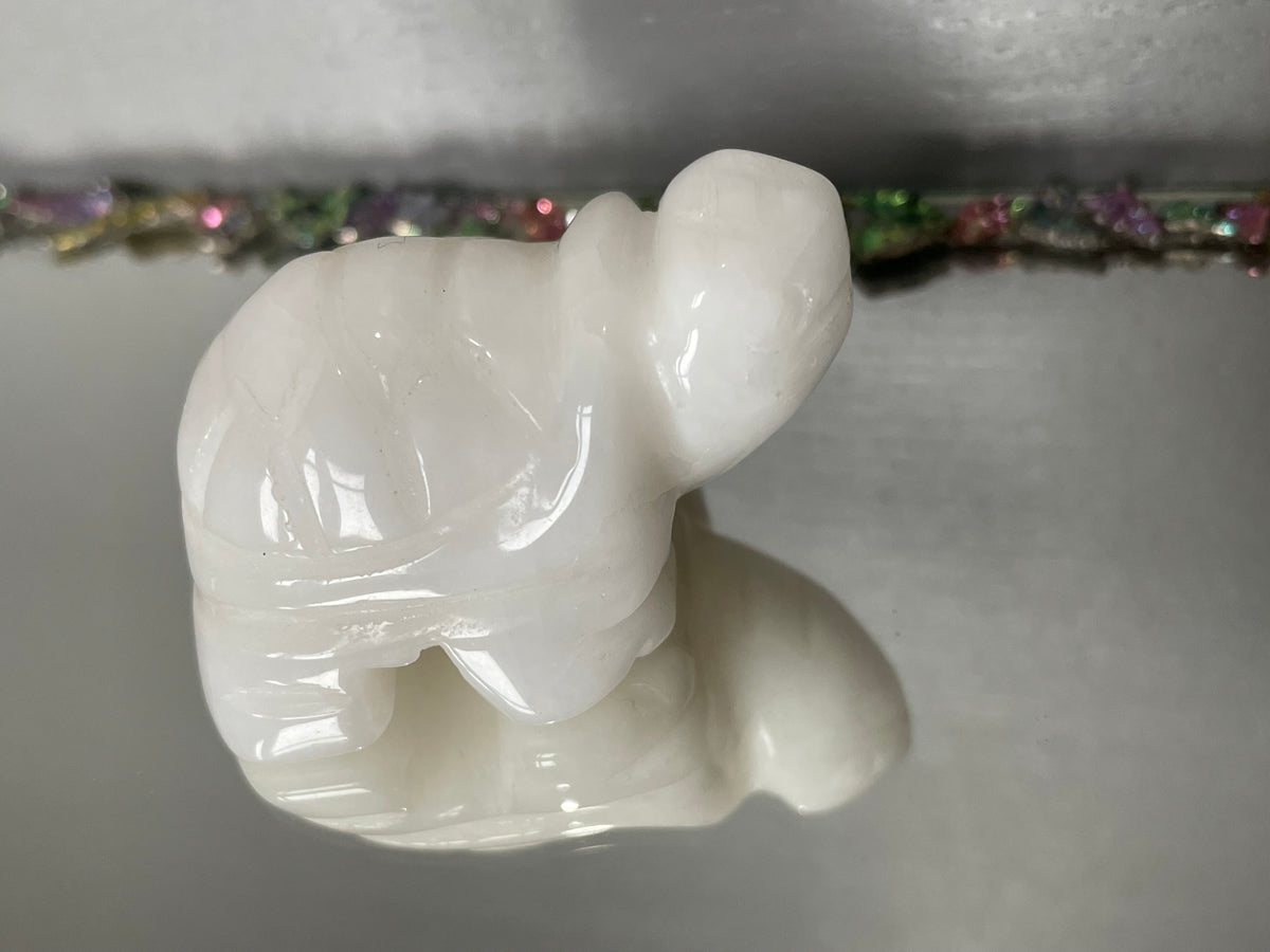 White Quartz Gemstone Crystal Turtle Animal Carving Small