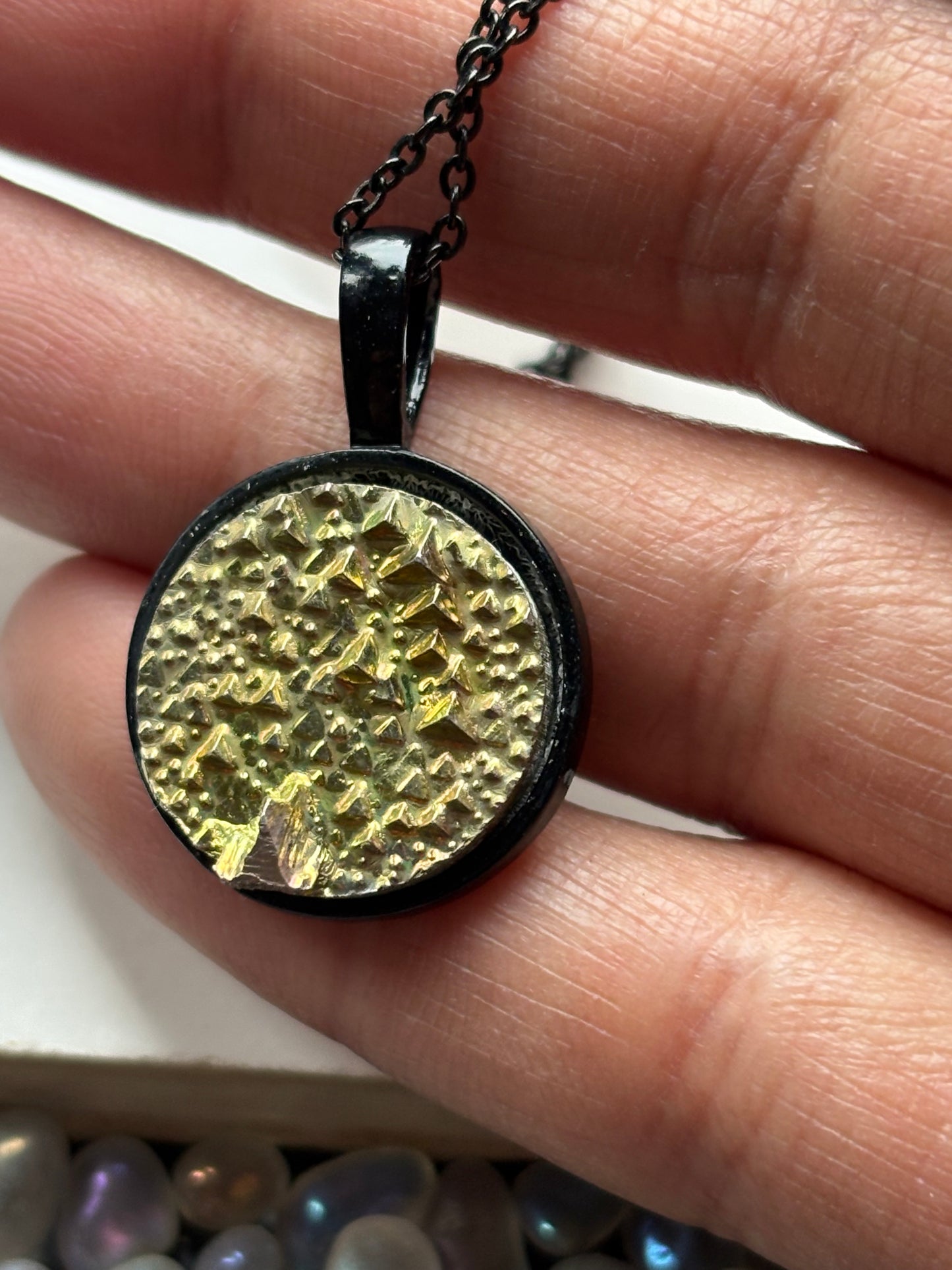 Gold Bismuth Crystal Metal Art Cord Necklace MINI CIRCLE