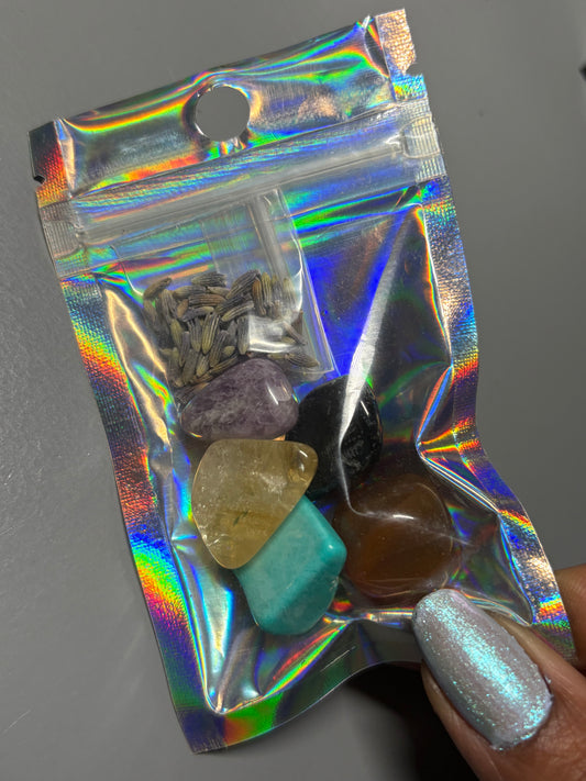Relax Pack - Agate Amethyst Citrine Carnelian Turquoise Howlite Gemstone Crystal - Lavender