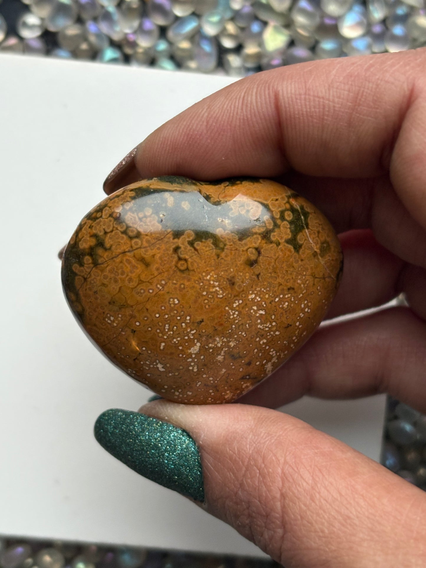 Ocean Jasper Gemstone Crystal Heart Carving Carving Small (9)