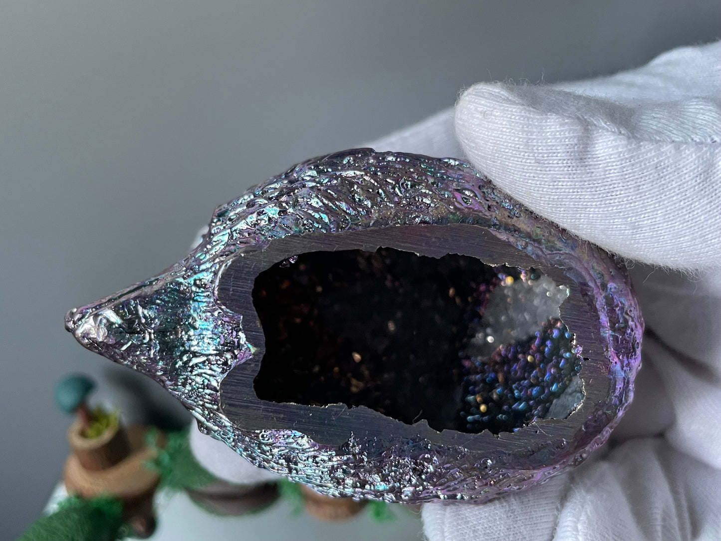 Purple Blue Bismuth Crystal Large Hedgehog Metal Art Sculpture