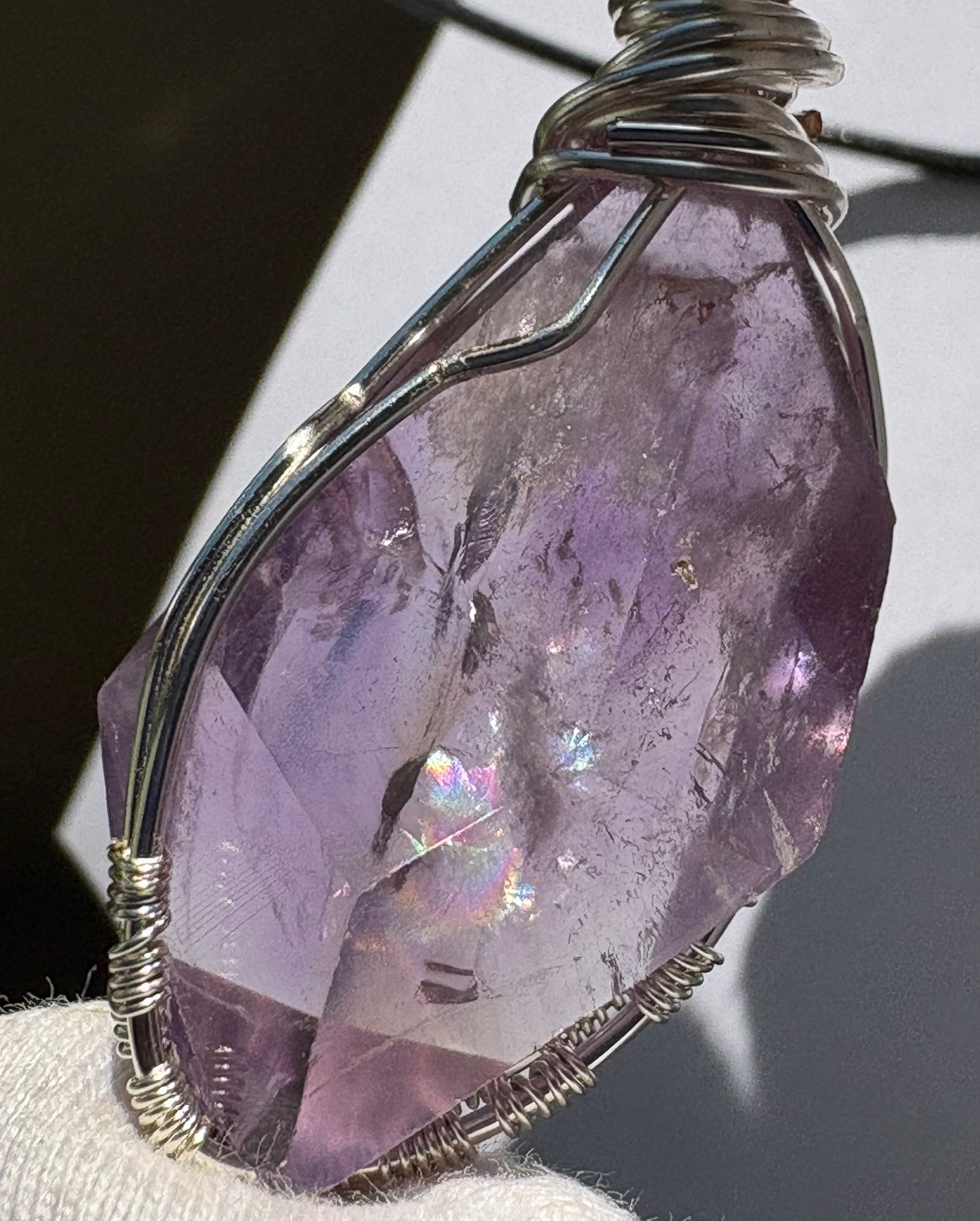 Ametrine Faceted Freeform Crystal Gemstone Silver Necklace (1)