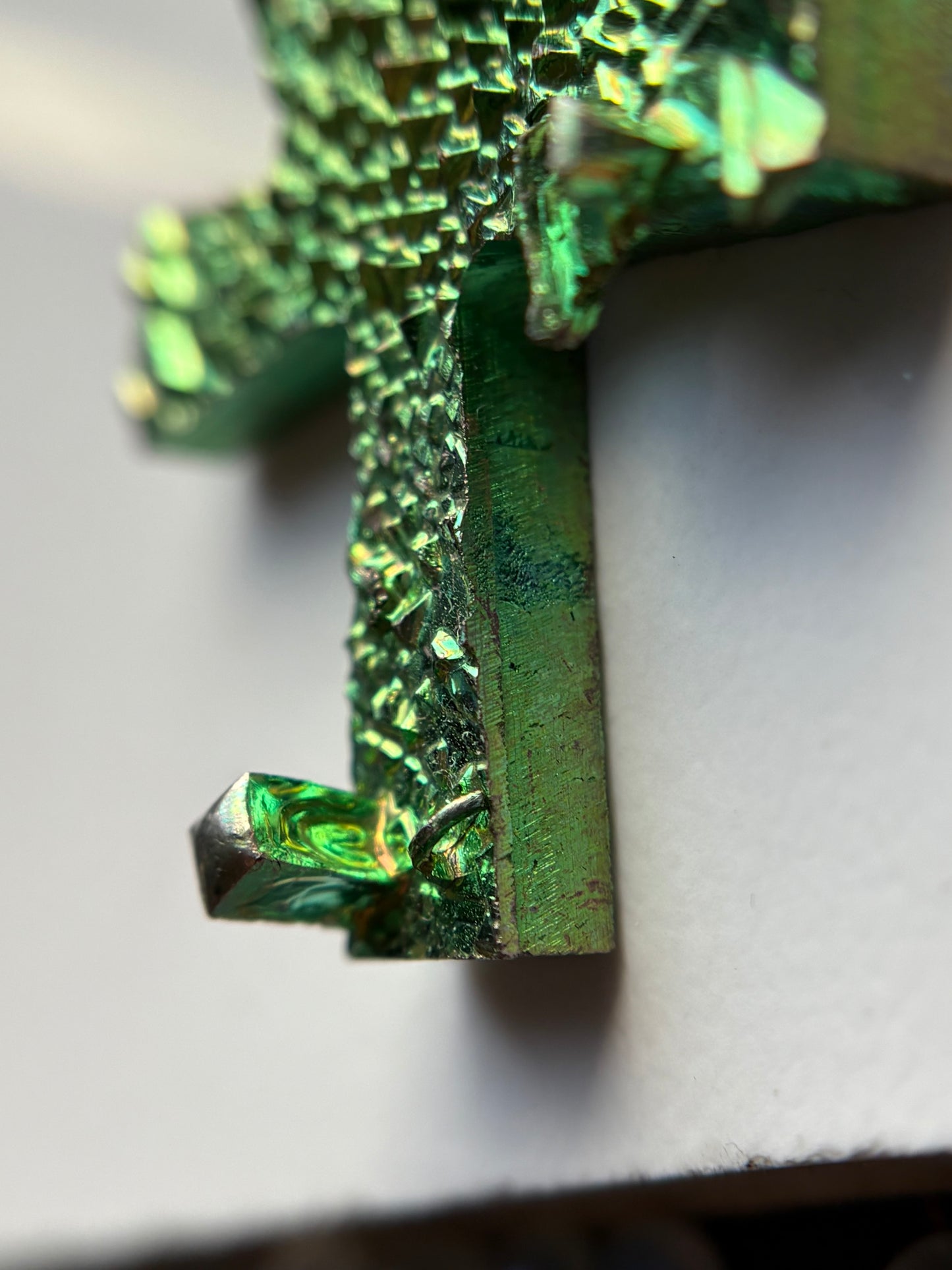 Green Bismuth Crystal Metal Art Necklace - Ankh
