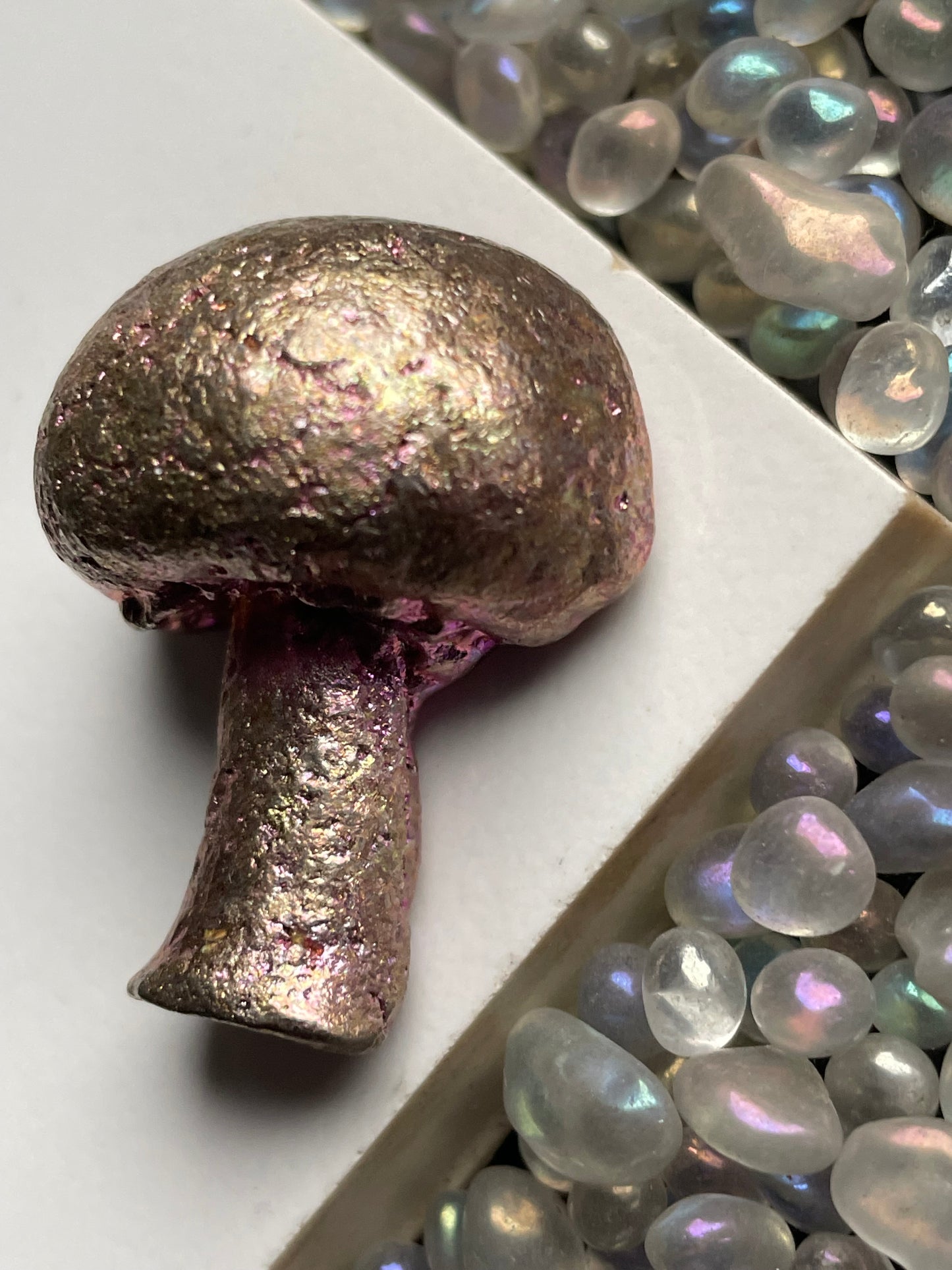 Silver Pink Bismuth Crystal Mushroom Metal Art Sculpture